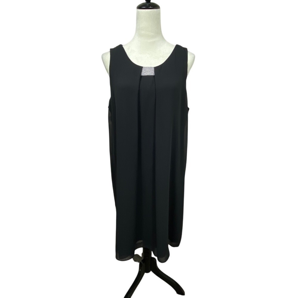 MSK Black Dress Sleeveless Rhinestone Detail Party Cocktail  Sheer Shawl Size 16